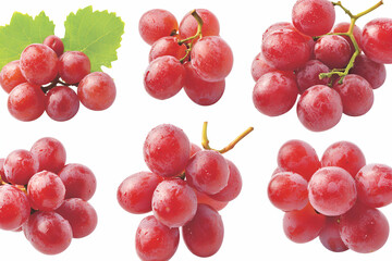 Fototapeta premium Red Grape Clusters, A Collection of Juicy, Ripe Grapes on White Background, Perfect for Fresh Food or Beverage Designs.
