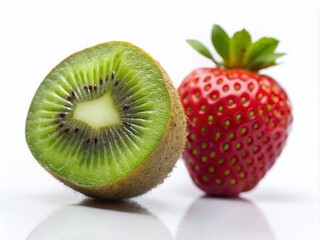 Tilt-Shift Kiwi Strawberry Macro Photography: Isolated Fruit, Miniature Effect, Close-up, Food Photography, Delicious, Sweet, Juicy, Vibrant Colors,  High Resolution