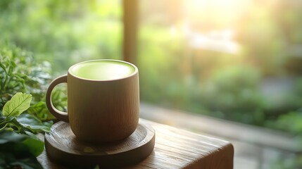 Fototapeta premium Savoring Matcha Latte in Nature