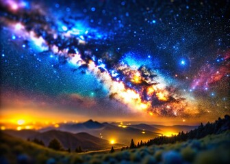 Fototapeta premium Tilt-Shift Milky Way Galaxy: Celestial Night Sky Astronomy Photography