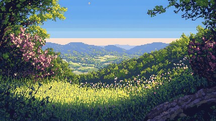 Pixel art landscape view.