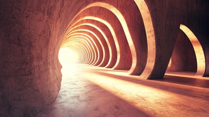 Obraz premium A stunning architectural tunnel with curved walls illuminated by natural light, creating a surreal and inviting space.