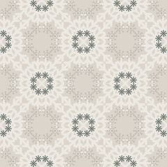Elegant Christmas seamless vector snowflake pattern on beige background. Beautiful seasonal pattern for wrapping paper, greeting cards, invitations, gift boxes and home decor.