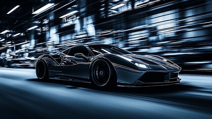 Fototapeta premium Car speeds through blur tunnel.