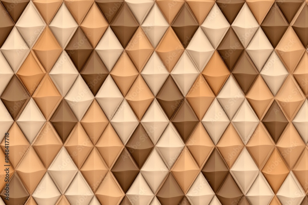 Poster A conceptual flat design of stacked pyramids forming a repeating geometric pattern, rendered in soft earth tones on a white background