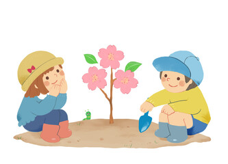 桜と子どもたち