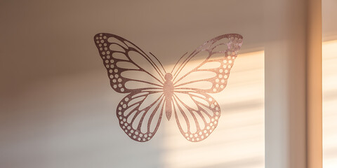  of a minimalist wall with a subtle blush pink glitter butterfly motif