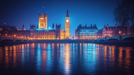 Naklejka premium Night View of the Houses of Parliament in London