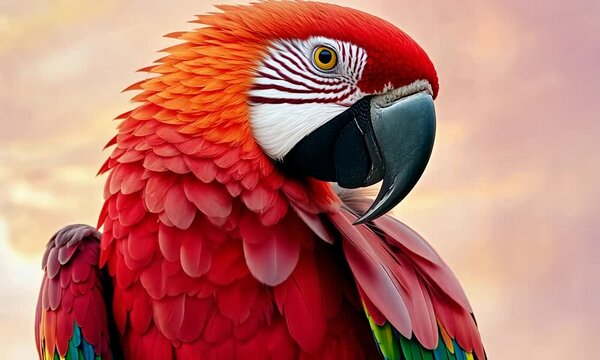 Stunning parrot with vibrant plumage against pastel sky