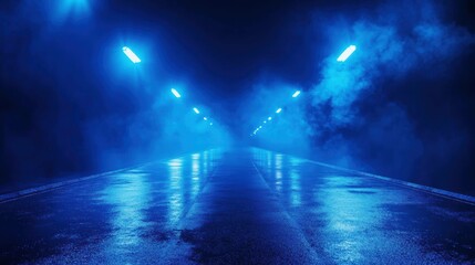 Dark Empty Street with Neon Lights and Smoke