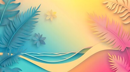 Paper tropical scene with beach.