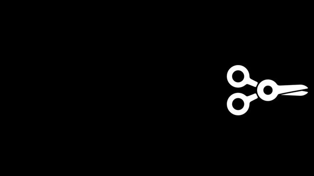 Scissors cut, scissoring or shears, graphic animation. White. Alpha channel. Transparent background motion design. 4K resolution