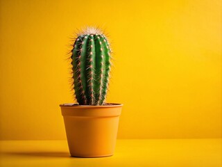 Trendy Tropical Cactus, Yellow Minimalist Landscape, Creative Plant Photography
