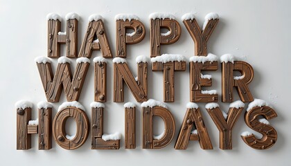 "Happy Winter Holidays" letters  in Rustic Wood Style