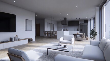 Fototapeta premium Modern open-plan living room and kitchen.