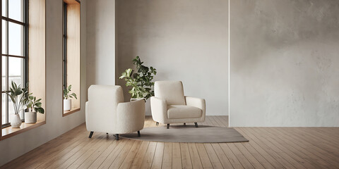 Fototapeta premium A minimalist loft interior design of a modern living room