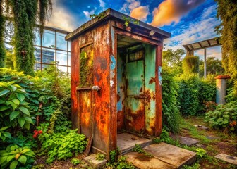 Abandoned Public Toilet Urban Exploration Photography - Decaying Structure, Grunge Texture