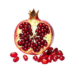 Pomegranate with red seeds open on black background