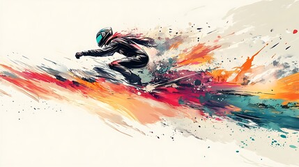Skier in motion with colorful blur.