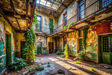 Fototapeta premium Abandoned Tribunal Correctionnel: Urban Exploration Photography - Grungy Interior Decay