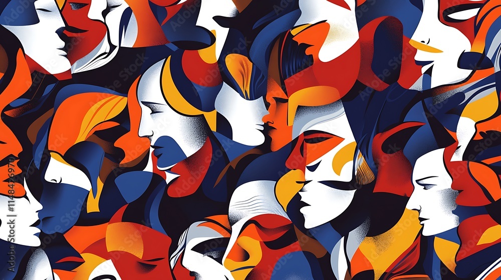 Poster abstract faces in color block.
