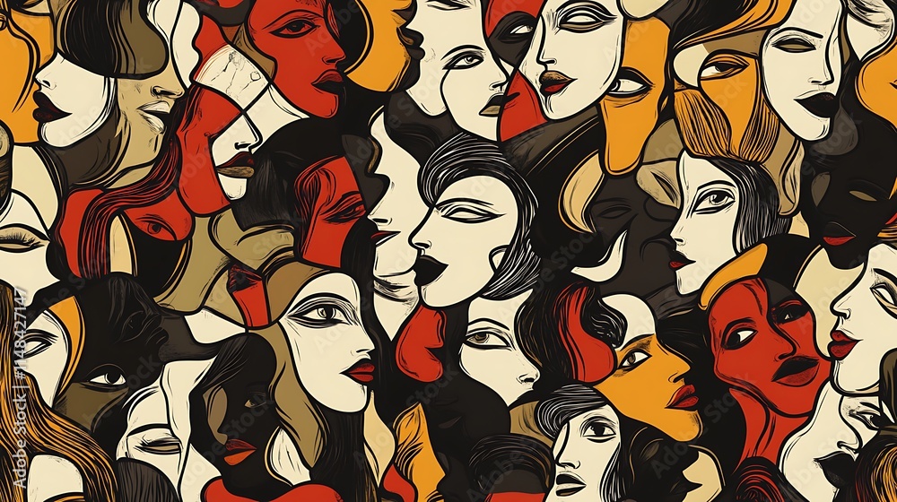 Poster faces mosaic pattern.