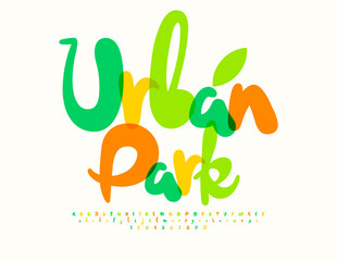 Vector watercolor flyer Urban Park. Bright Handwritten Font. Creative Alphabet Letters and Numbers set
