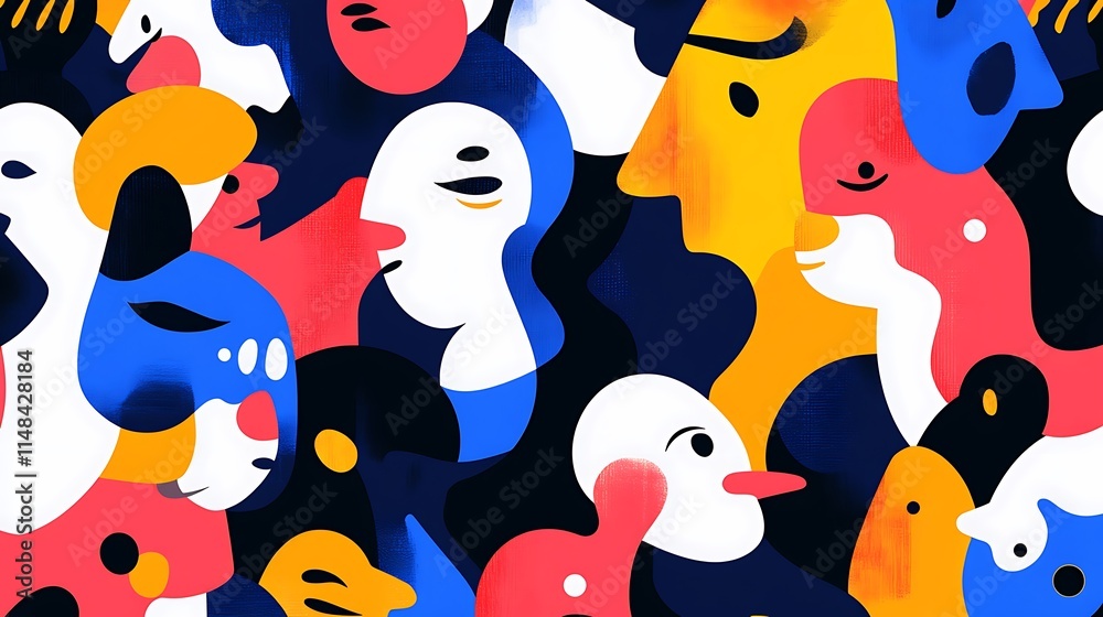 Poster Faces in abstract shapes pattern.