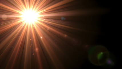 Lens flare effect of sparkling sun or starlight ray and glittering sparkle on background. Vector isolated twinkling star or sun space explosion and twinkling bokeh glitter sparkle. Generative AI