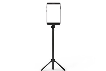 Smartphone with blank screen fixed to tripod, mockup for design