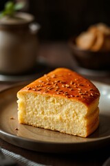 there is a piece of bread on a plate with a fork