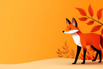 Obraz premium A fox trotting along a trail in autumn, with leaves in shades of orange and red scattered around
