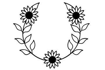 Sunflower Floral Wreath with Leaves - Vector Illustration