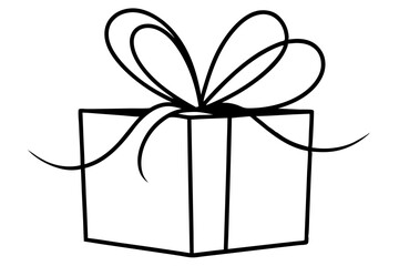 Gift Box with Ribbon - Line Art Design