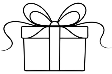 Gift Box with Ribbon - Line Art Design