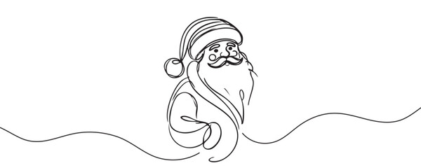 Continuous one line drawing of Santa Claus. Represents the joy and magic of Christmas. Hand drawn vector illustration for holiday greeting