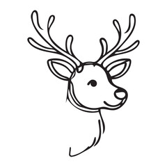 One continuous line drawing of Christmas deer. Christmas and New Year concept. Vector illustration