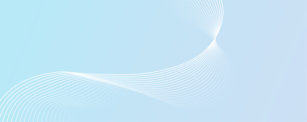 Abstract white wave dynamic curve lines on sky blue background. Energy technology concept modern backdrop design for business, presentation, banner.