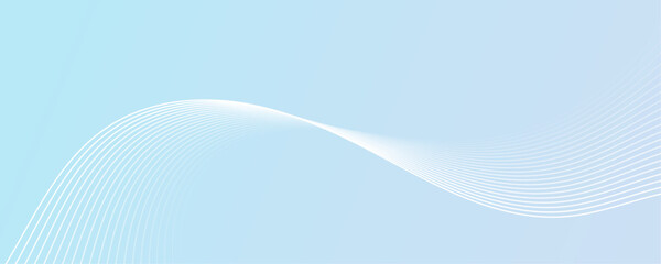 Abstract white wave dynamic curve lines on sky blue background. Energy technology concept modern backdrop design for business, presentation, banner.