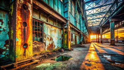 Fototapeta premium Urban Exploration Photography: Neoprene Textures, Decaying Architecture, Industrial Ruins, Grunge Aesthetics