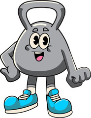 Cute standing Kettlebell in Retro Cartoon Character Vector Illustration
