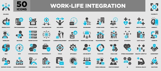 Worklife Integration Icon Set Blue Grey