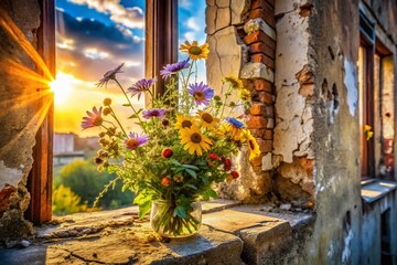 Urban Flowers: Abandoned Building Floral Photography, Decaying Beauty, Concrete Jungle Blooms