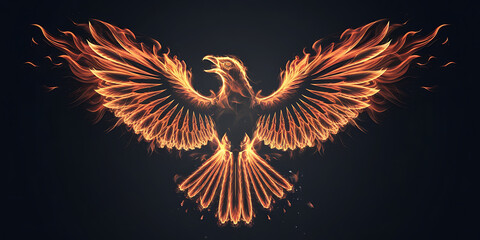 A microstock style abstract image of a fiery bird with wings spread wide