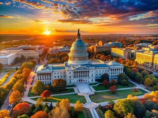 Fototapeta premium US Capitol Sunrise Aerial Photography - Washington DC Dawn Panorama