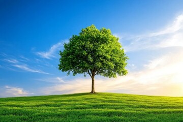 Obraz premium A lone tree standing in an open field, symbolizing resilience and freedom