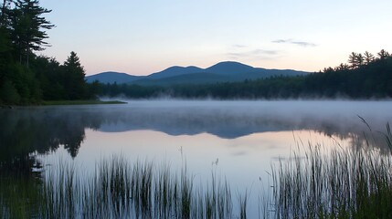 Fototapeta premium Misty lake at dusk. (1)