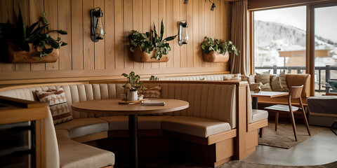 Obraz premium A warm and cozy breakfast nook with banquette seating