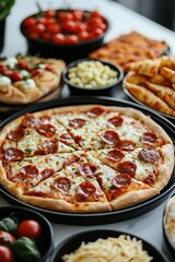 National Pizza Day Delicious Pepperoni Pizza with Sides Food Buffet Party Feast