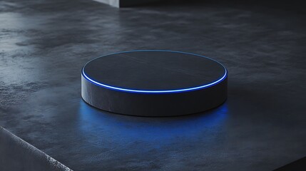 Glowing circular tech device.